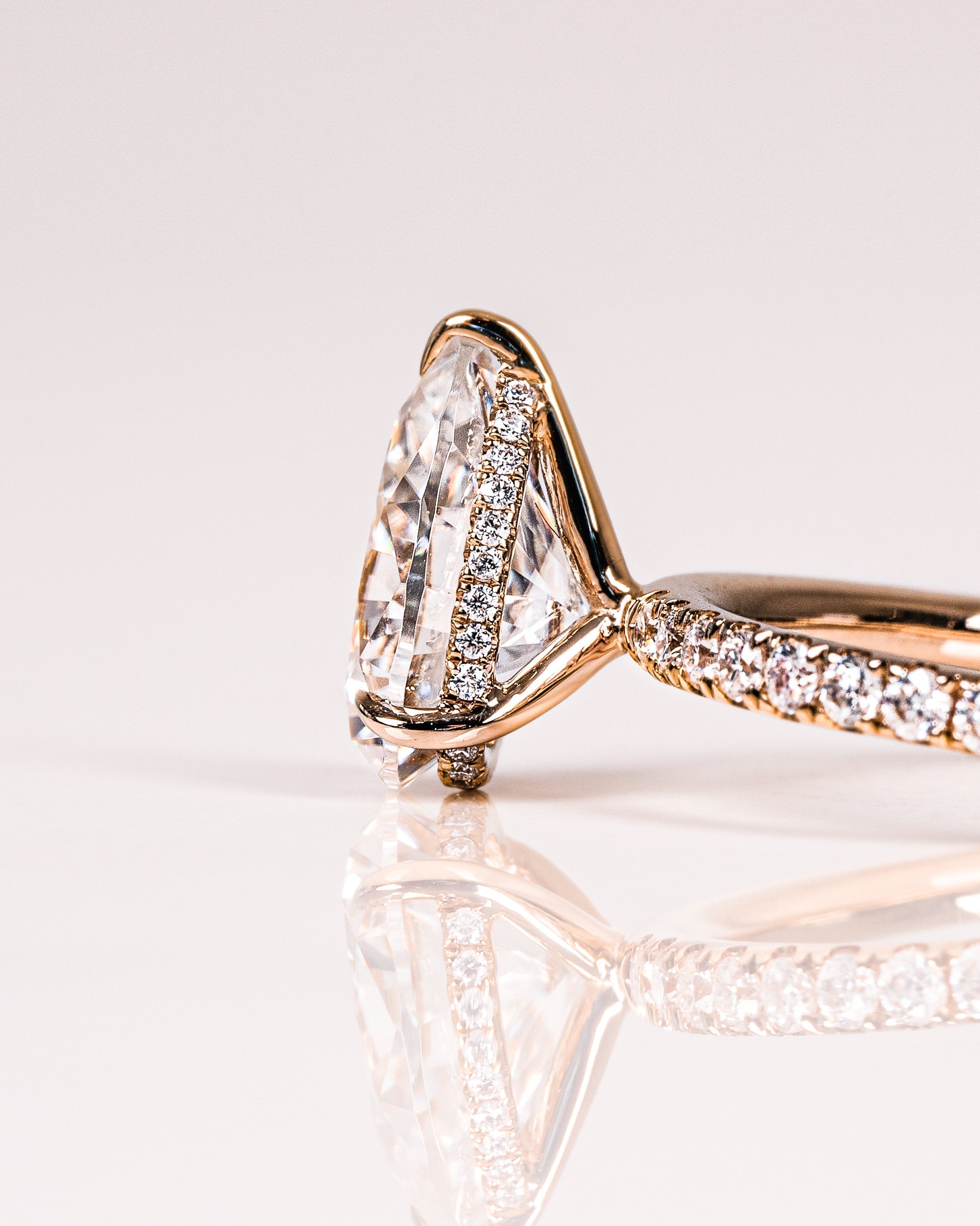 1.0 - 2.50 CT Pear CVD Diamond Hidden Halo Pave Setting Engagement Ring