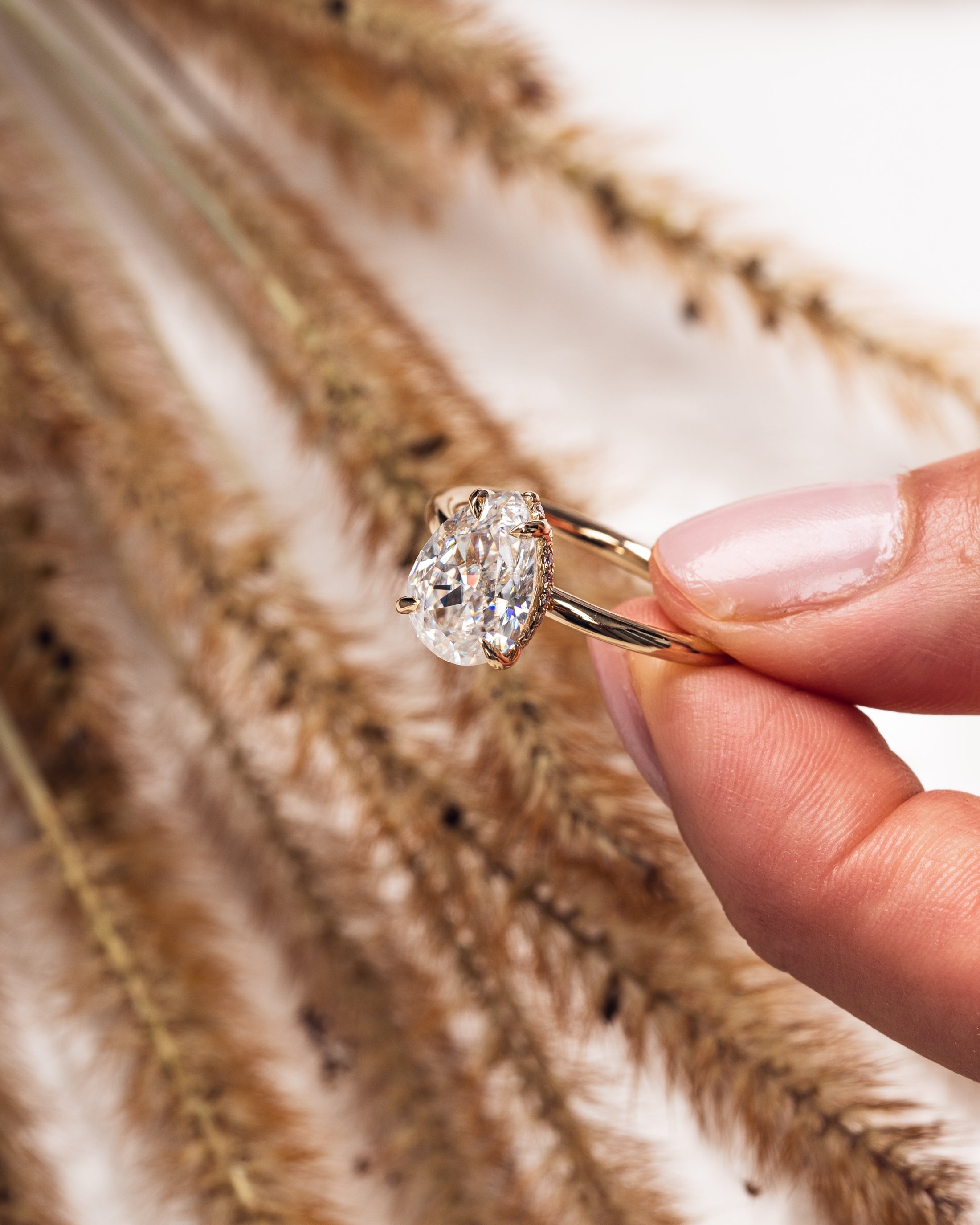 1.09 - 3.09 CT Pear CVD Diamond Hidden Halo Engagement Ring