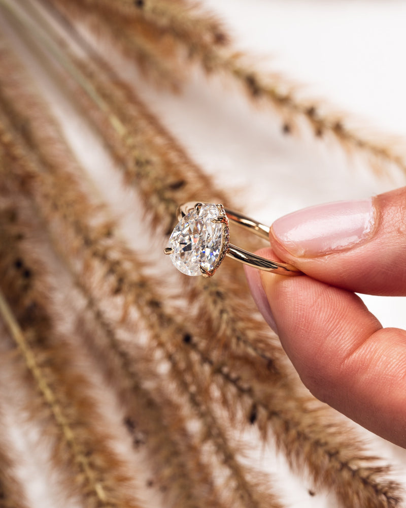 1.09 - 3.09 CT Pear CVD Diamond Hidden Halo Engagement Ring