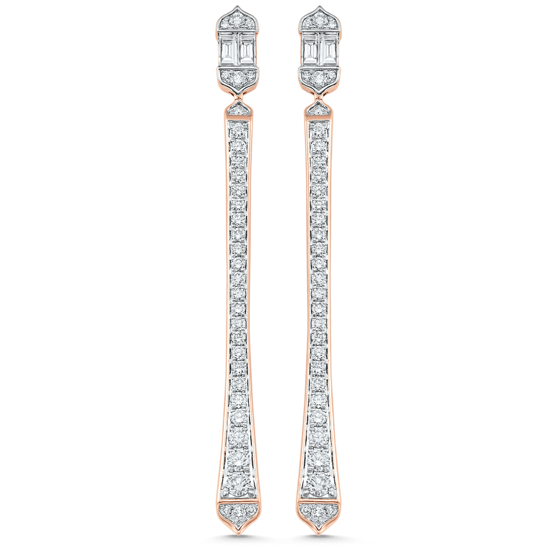 1.51 TCW Round & Baguette Moissanite Diamond Long Drop Earrings