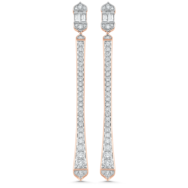 1.51 TCW Round & Baguette Moissanite Diamond Long Drop Earrings