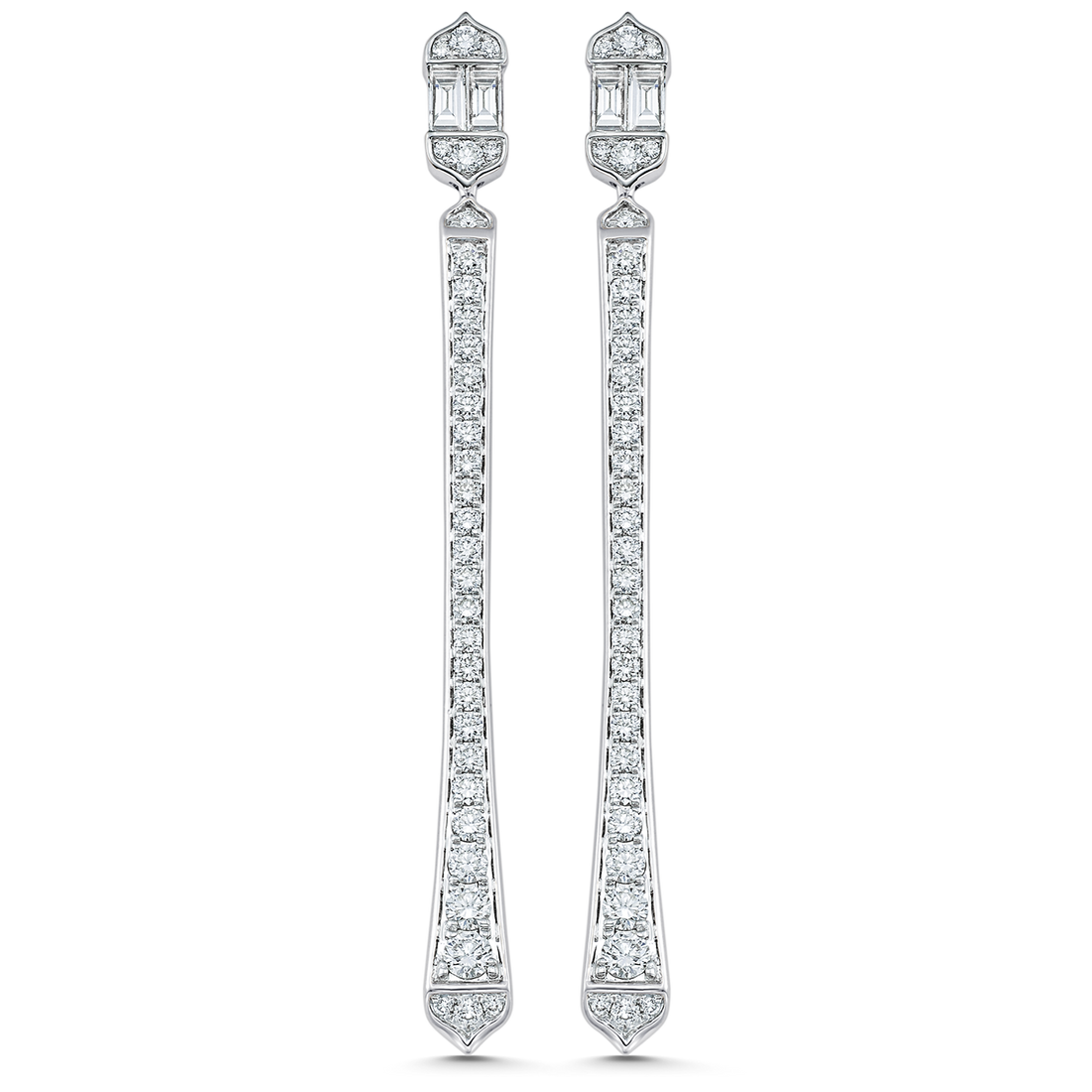 1.51 TCW Round & Baguette Moissanite Diamond Long Drop Earrings