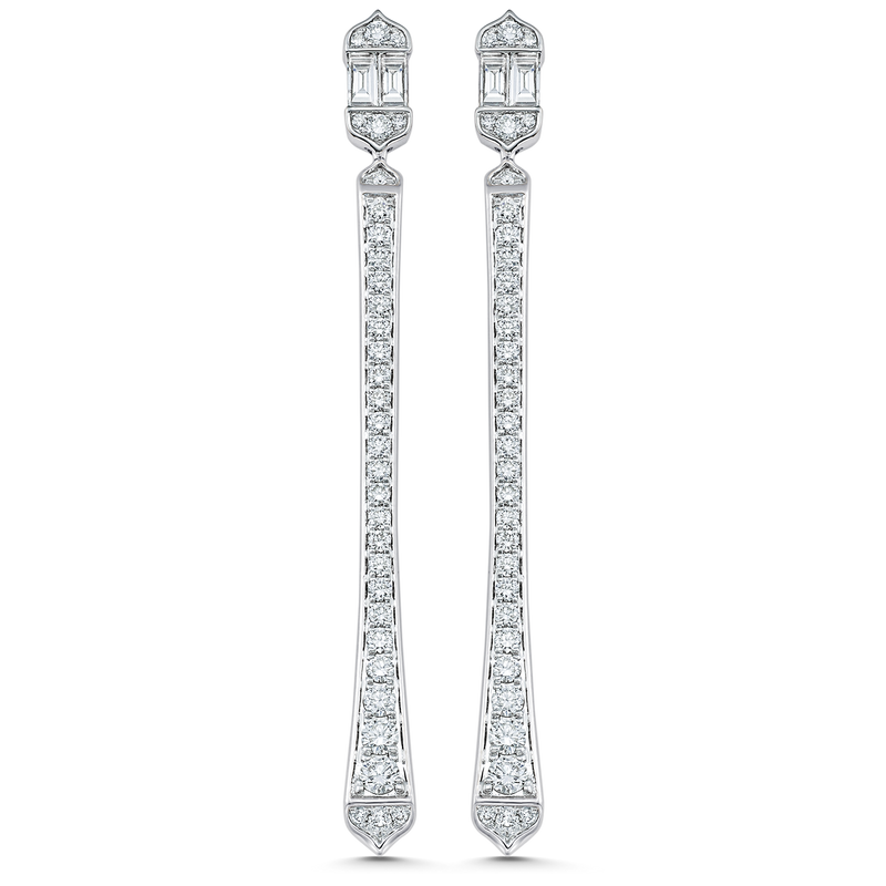 1.51 TCW Round & Baguette Moissanite Diamond Long Drop Earrings