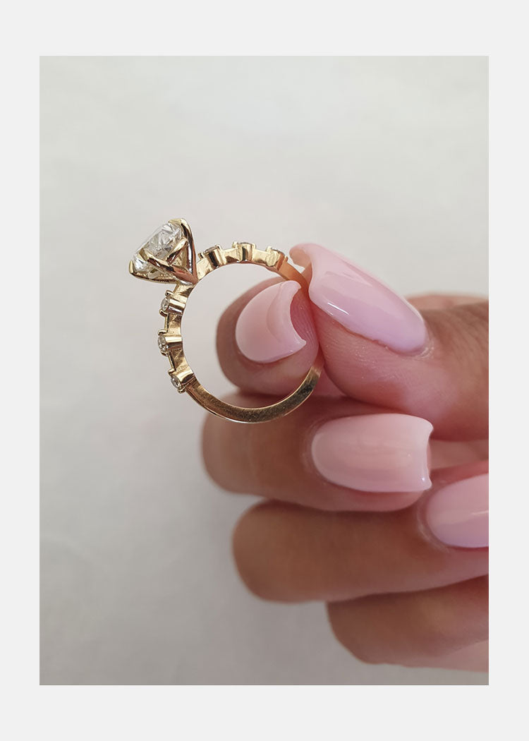 1.50 - 3.50 CT Elongated Oval Solitaire Dainty Pave Moissanite Engagement Ring