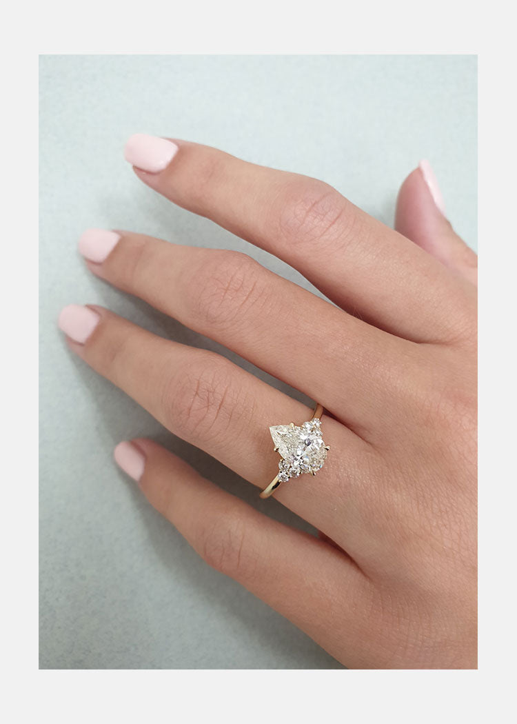 1.60CT Pear Cut Moissanite Cluster Engagement Ring