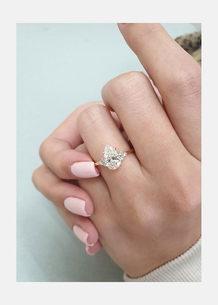 1.60CT Pear Cut Moissanite Cluster Engagement Ring