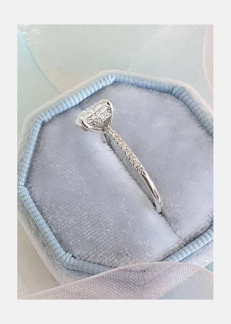 1.0ct Oval Cut Solitaire Hidden Halo Style Moissanite Engagement Ring