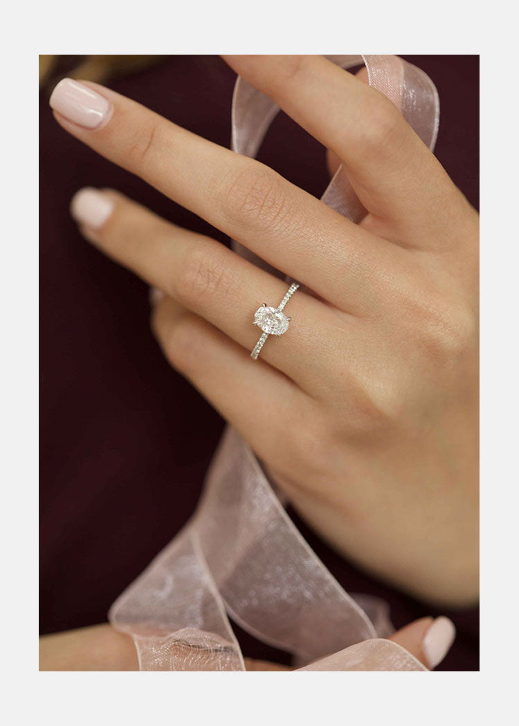 1.0ct Oval Cut Solitaire Hidden Halo Style Moissanite Engagement Ring