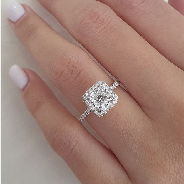 1.50ct Cushion Cut Moissanite Halo Style Diamond Engagement Ring