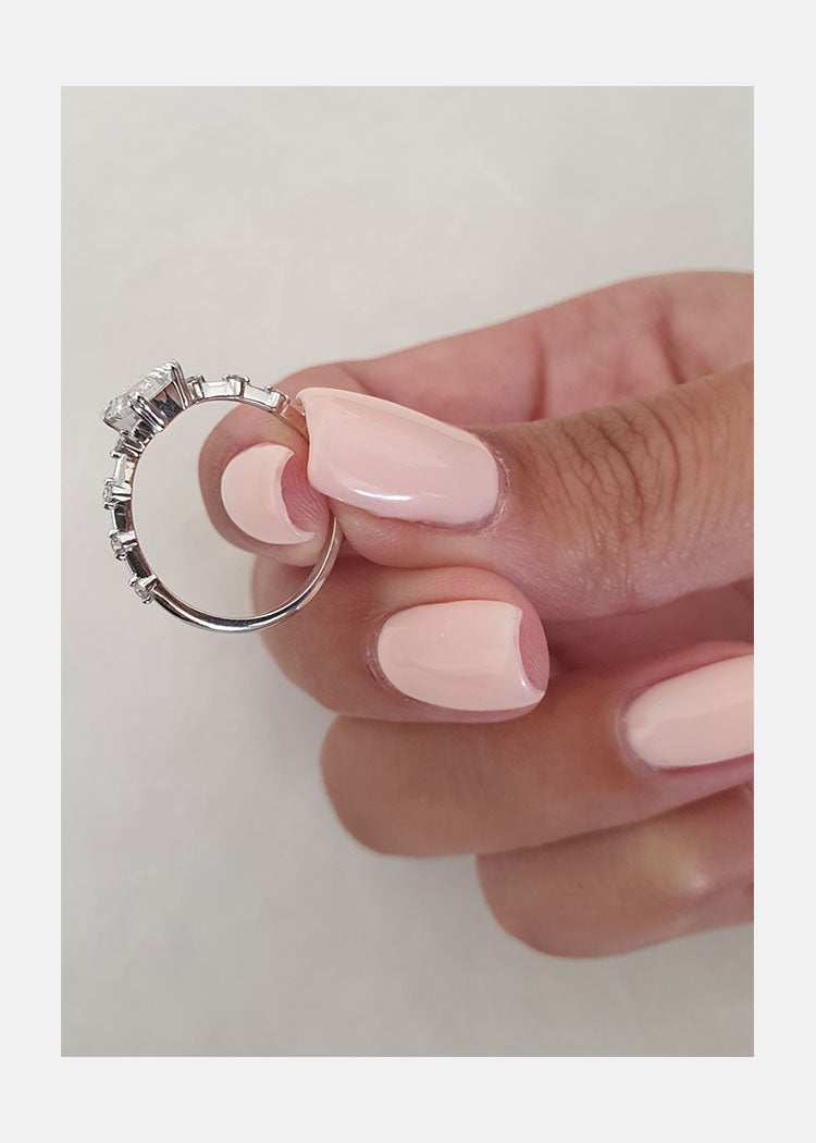 1.0ct Emerald Cut Solitaire Dainty Pave Moissanite Engagement Ring