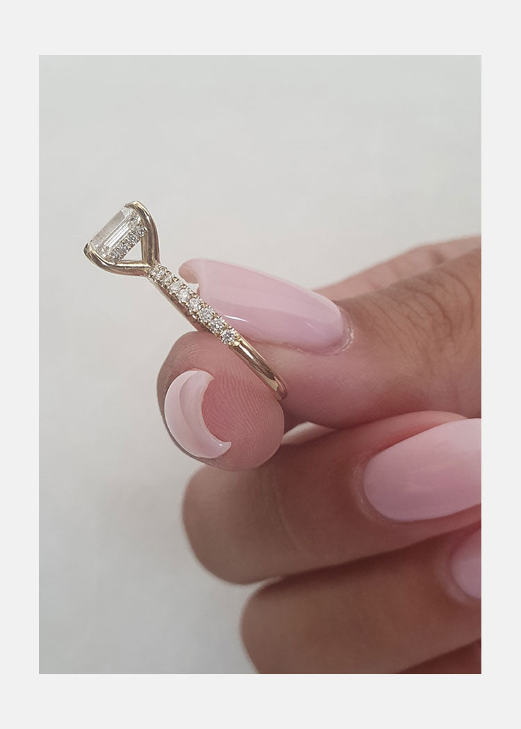 1.25 - 3.25 CT Emerald Cut Moissanite Diamond Hidden Halo Engagement Ring