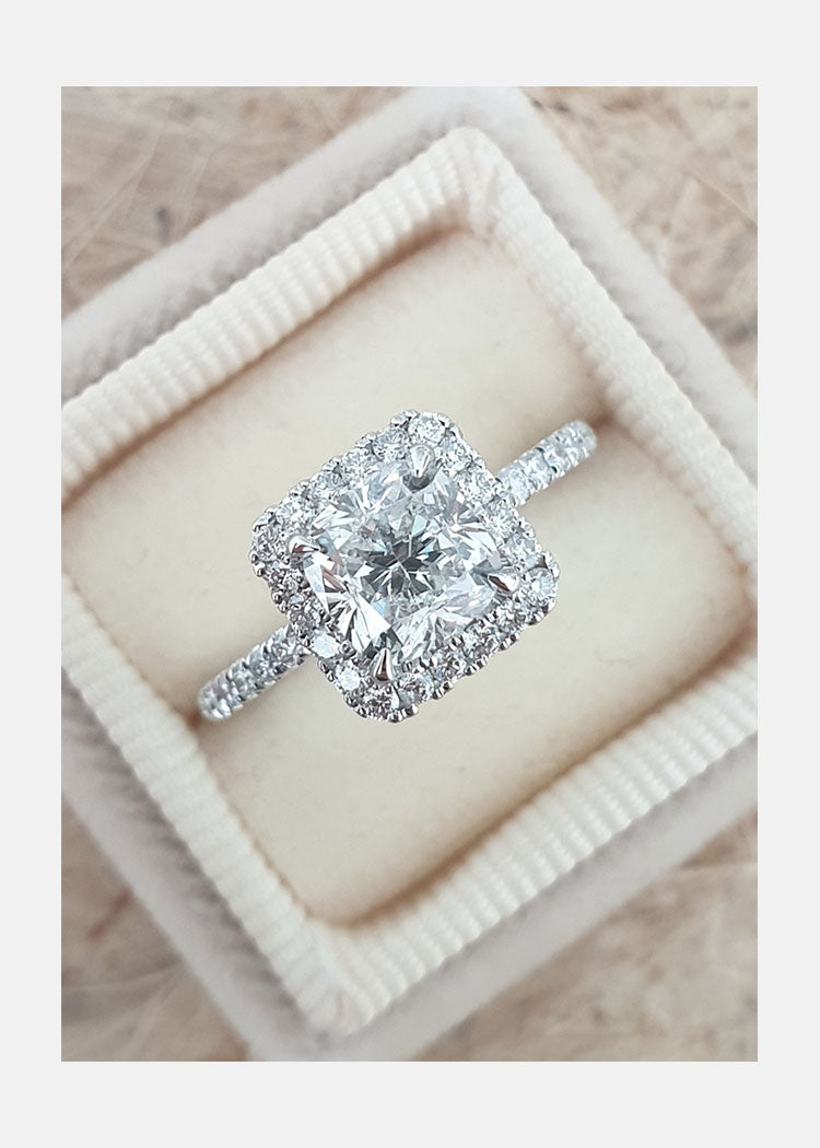 1.50ct Cushion Cut Moissanite Halo Style Diamond Engagement Ring