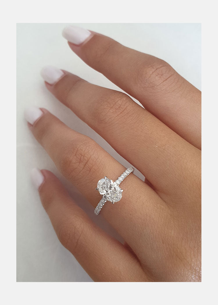 1.0ct Oval Cut Solitaire Hidden Halo Style Moissanite Engagement Ring