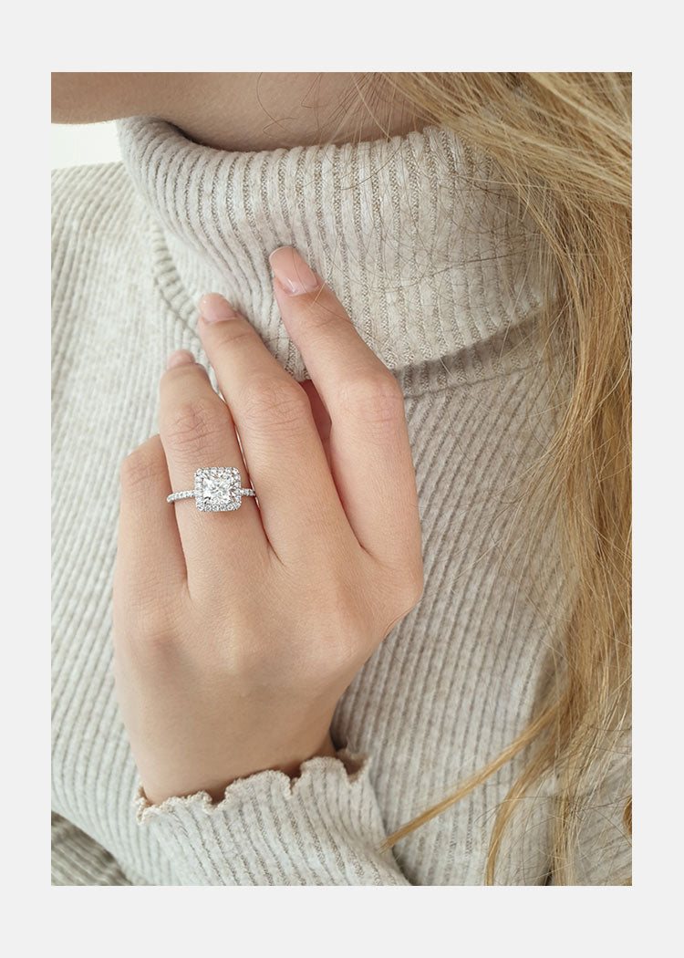 1.50ct Cushion Cut Moissanite Halo Style Diamond Engagement Ring