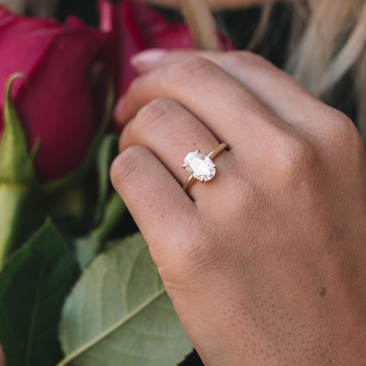 2.05CT Oval Cut Moissanite Hidden Halo Engagement Ring