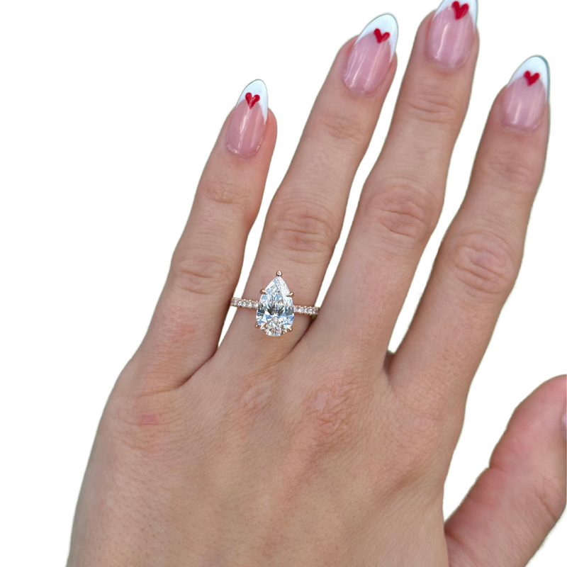 1.50 -3.08 CT Pear CVD Diamond Pave Setting Engagement Ring