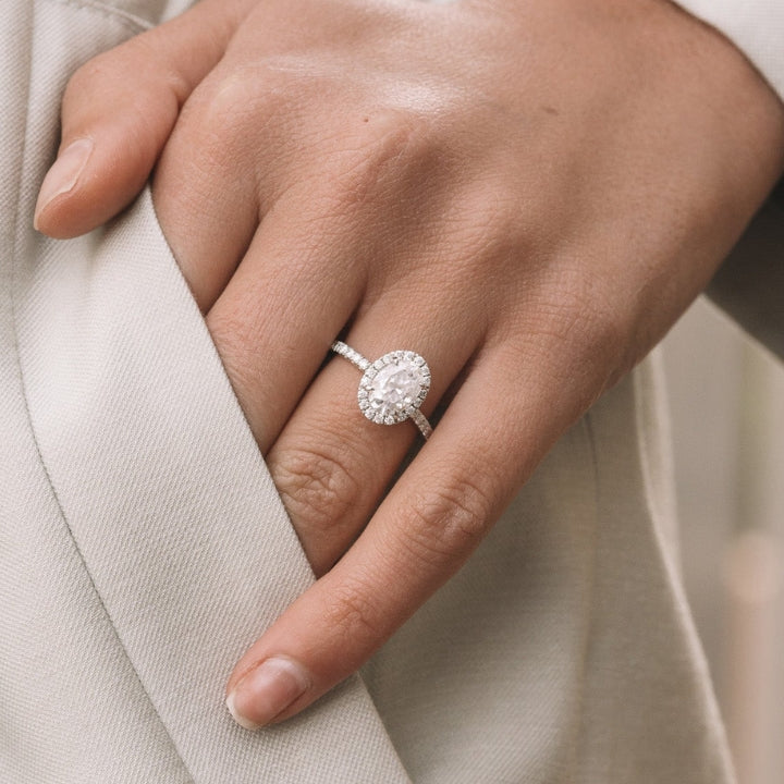 1.80 - 3.80 CT Oval Moissanite Halo Pave Setting Engagement Ring