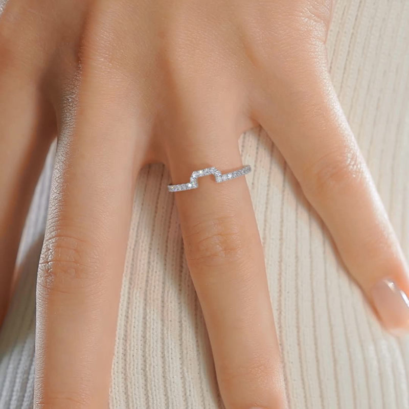 Curved Round Brilliant Cut Moissanite U shaped Wedding Band