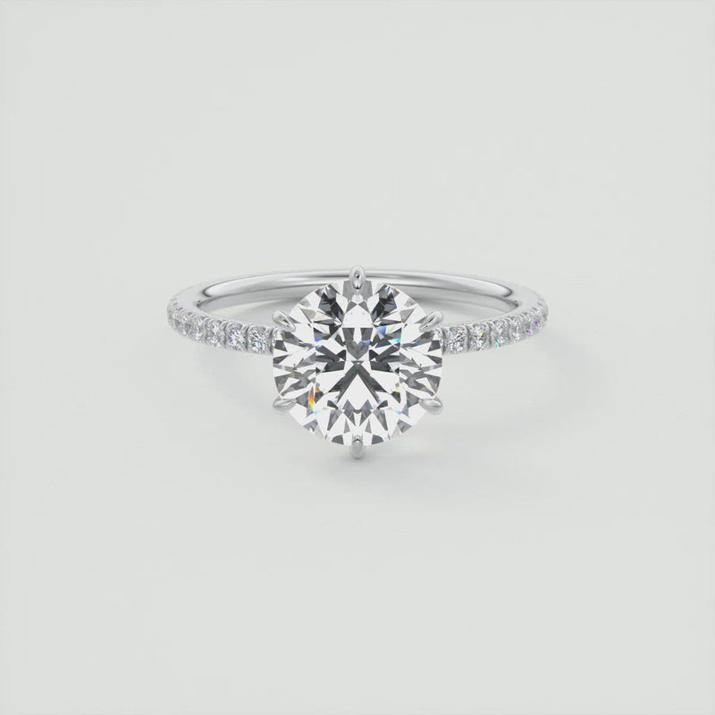 2CT Round Moissanite Solitaire Pave Setting Engagement Ring