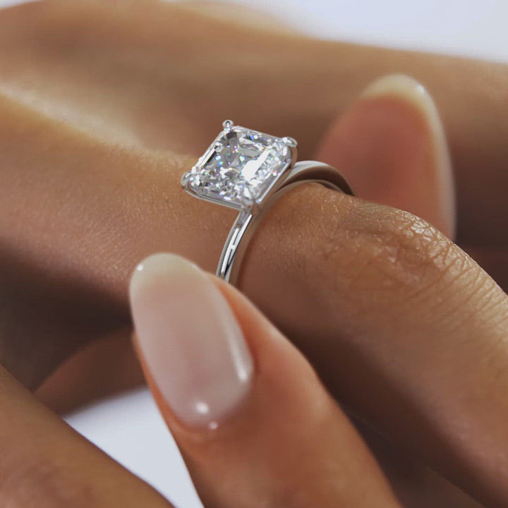 2CT Asscher Cut Moissanite Solitaire Engagement Ring