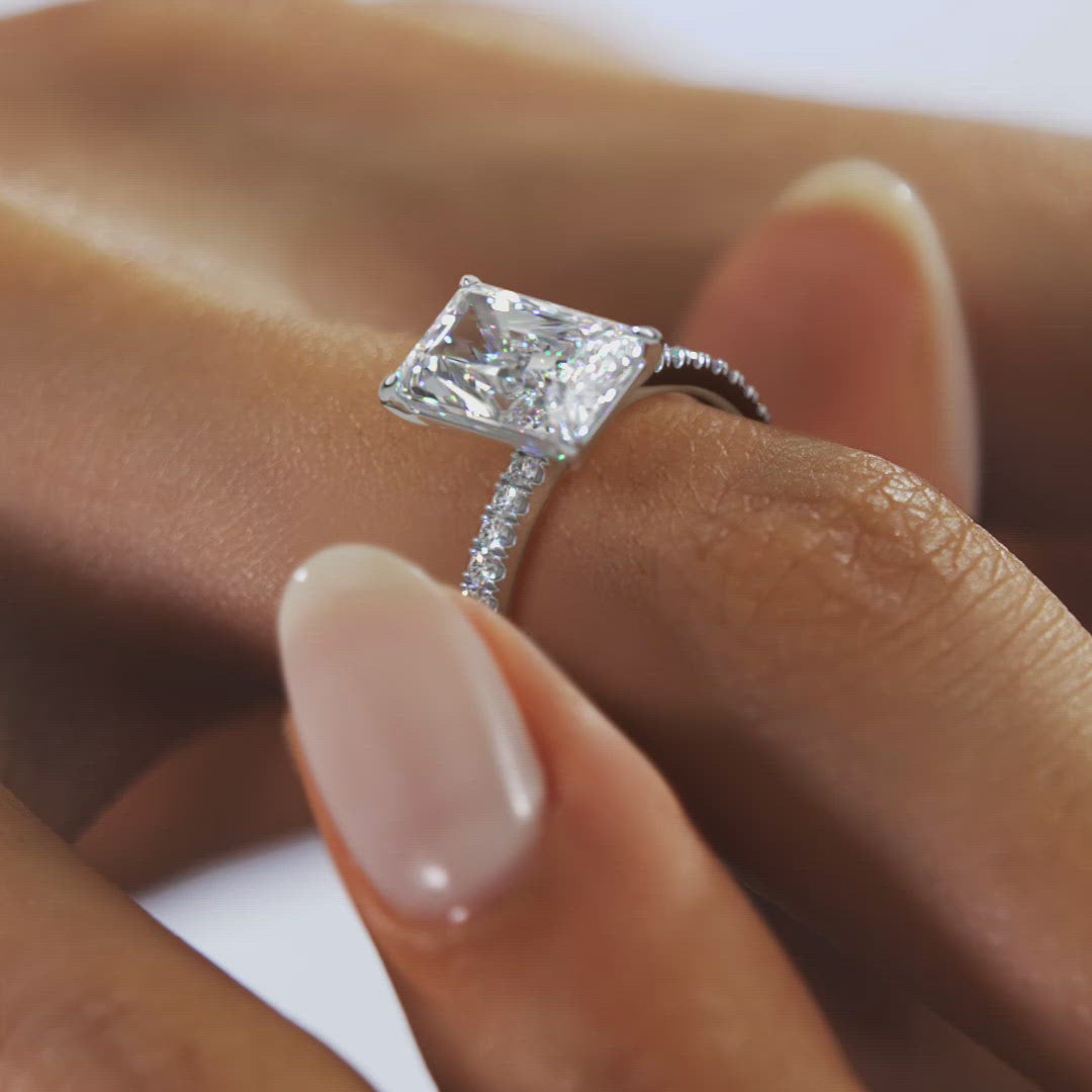 2CT Radiant Moissanite Solitaire Pave Setting Engagement Ring