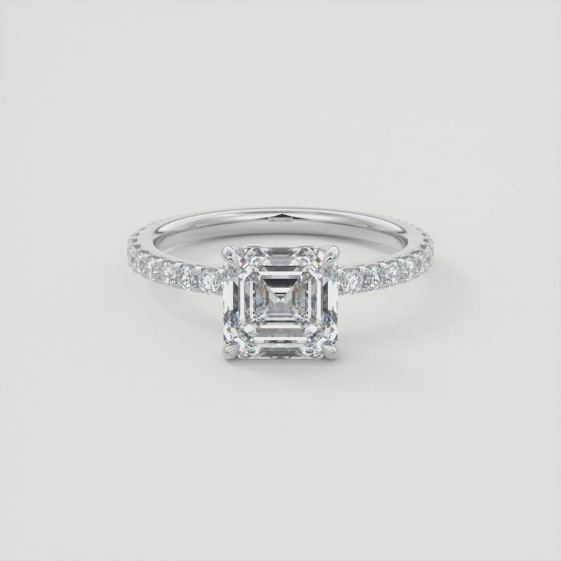 2CT Asscher Moissanite Solitaire Pave Setting Engagement Ring
