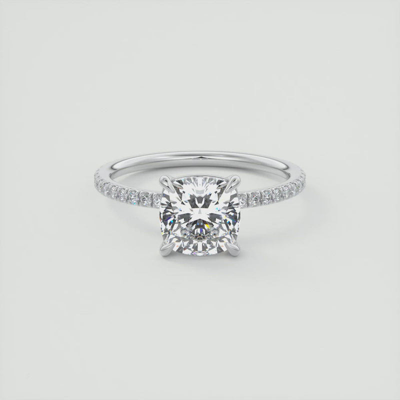 2CT Cushion Cut Moissanite Solitaire Pave Setting Engagement Ring