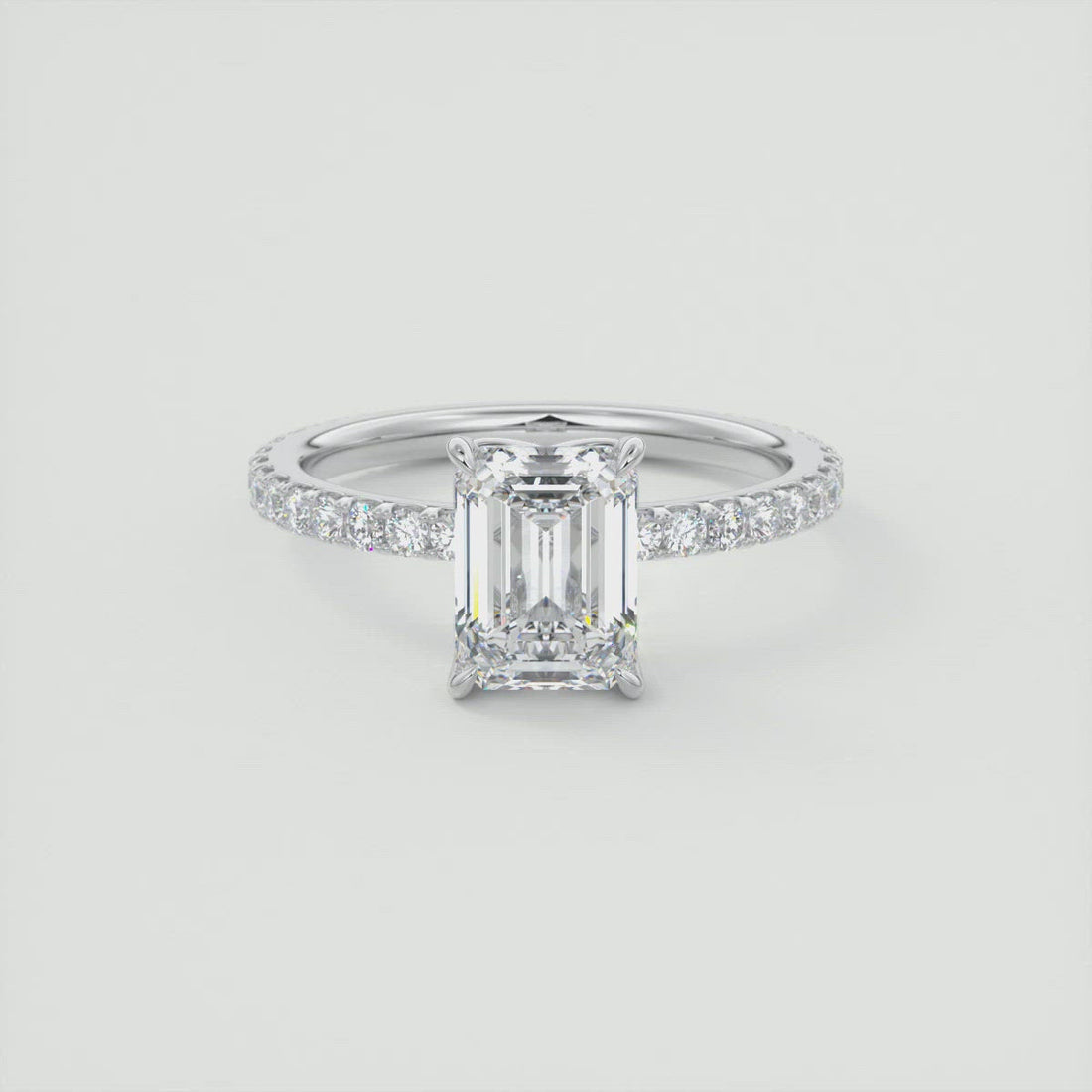 2CT Emerald Moissanite Solitaire Pave Setting Engagement Ring