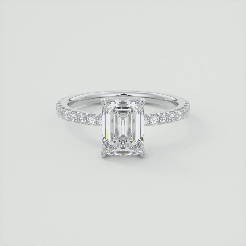 2CT Emerald Moissanite Solitaire Pave Setting Engagement Ring