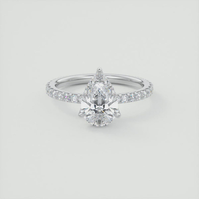 2CT Pear Cut Moissanite Solitaire Pave Setting Engagement Ring