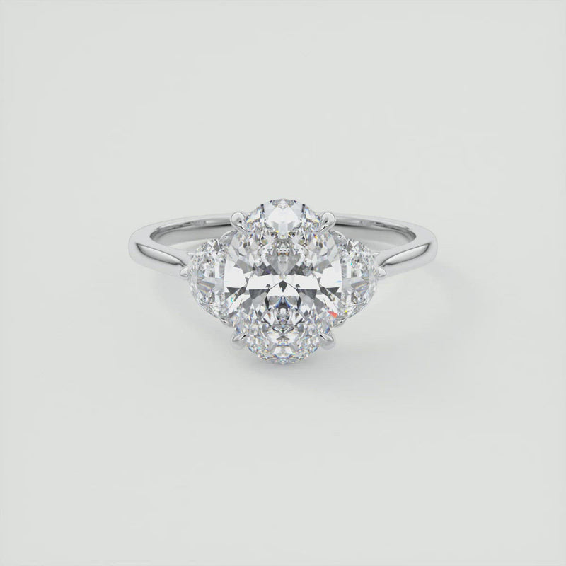 2.0CT Oval Moissanite 3 Stones Engagement Ring