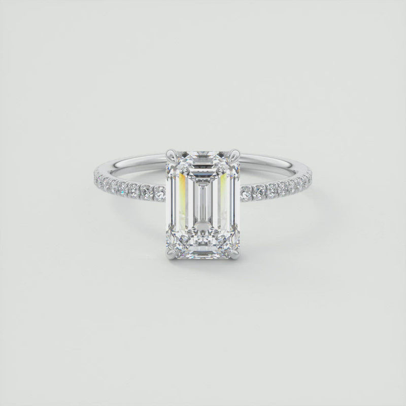 2CT Emerald Cut Moissanite Solitaire Pave Setting Engagement Ring