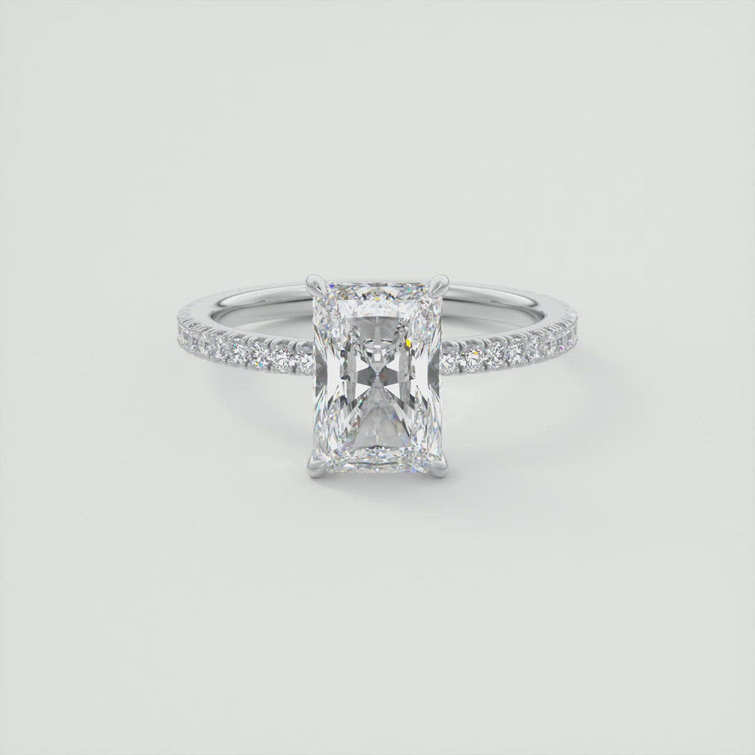 2CT Radiant Moissanite Solitaire Pave Setting Engagement Ring