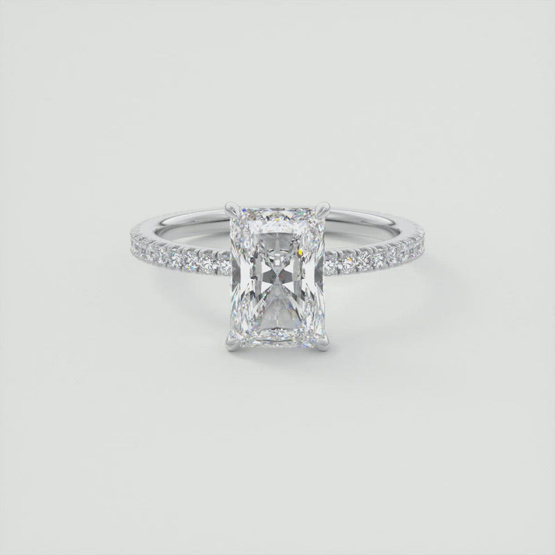 2CT Radiant Moissanite Solitaire Pave Setting Engagement Ring