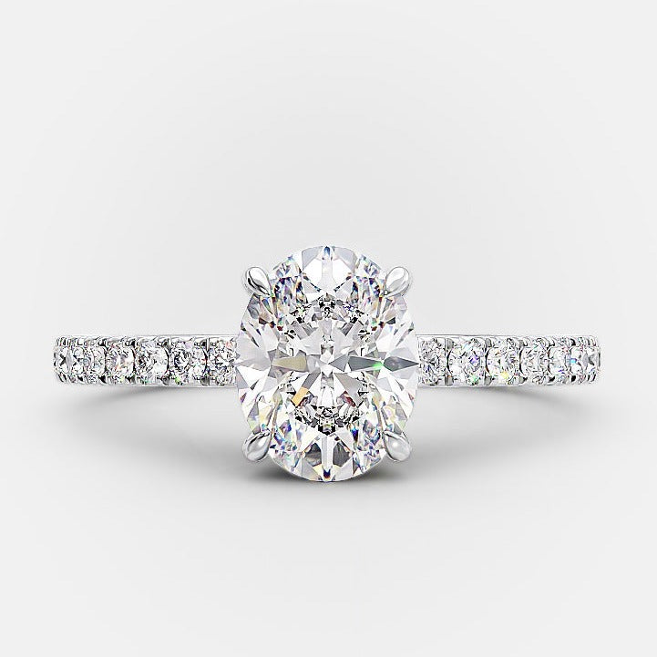 1.0ct Oval Cut Solitaire Hidden Halo Style Moissanite Engagement Ring