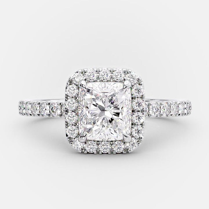 1.30ct Radiant Cut Halo Style Moissanite Diamond Engagement Ring