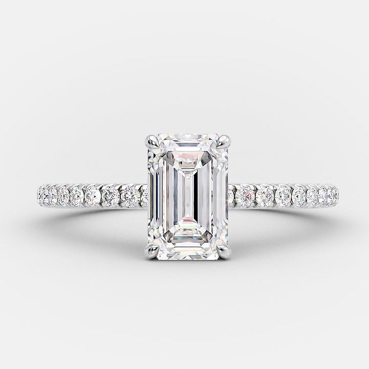 1.0ct Emerald Cut Moissanite Diamond Hidden Halo Engagement Ring