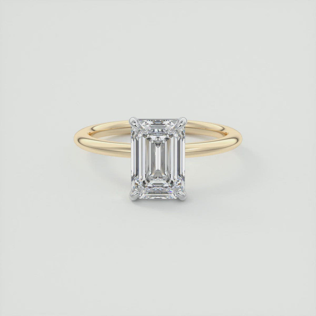 2CT Emerald Cut Moissanite Solitaire Two Tone Engagement Ring