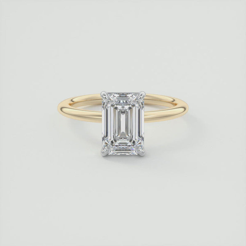 2CT Emerald Cut Moissanite Solitaire Two Tone Engagement Ring