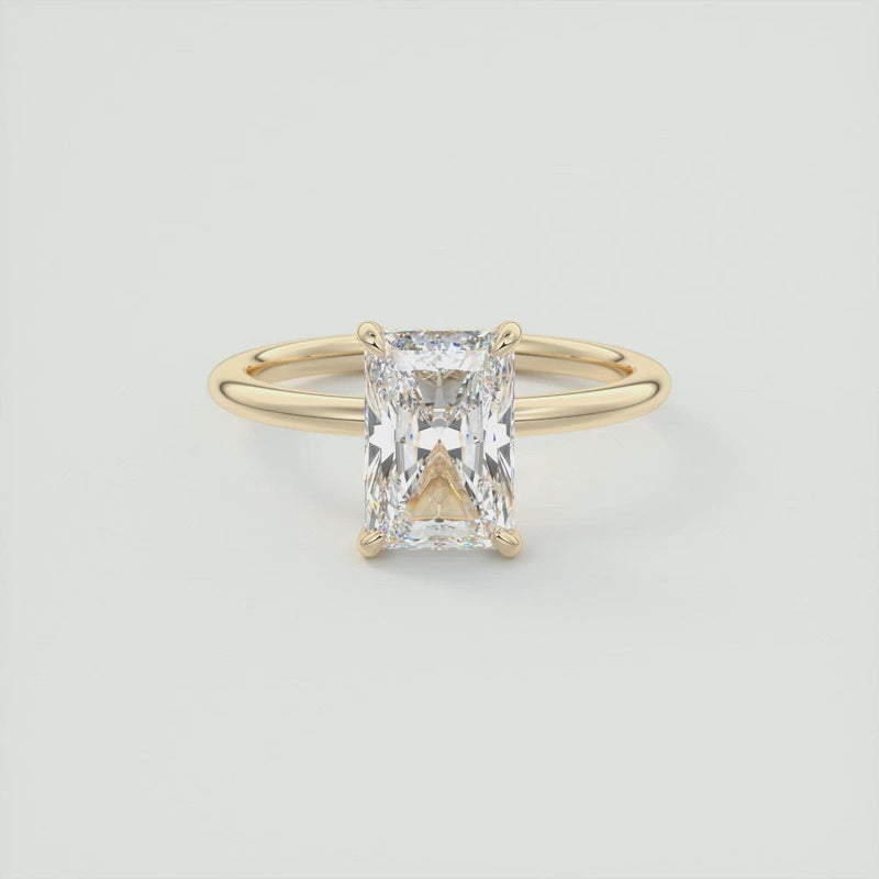 2CT Radiant Moissanite Solitaire Engagement Ring With Hidden Halo Setting