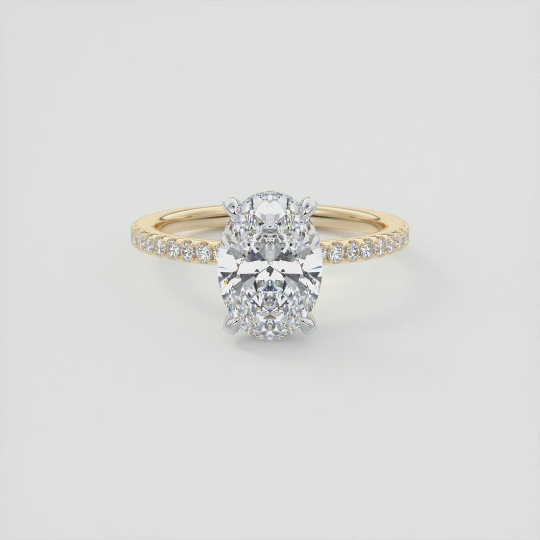2CT Oval Cut Moissanite Hidden Halo Pave Setting Engagement Ring