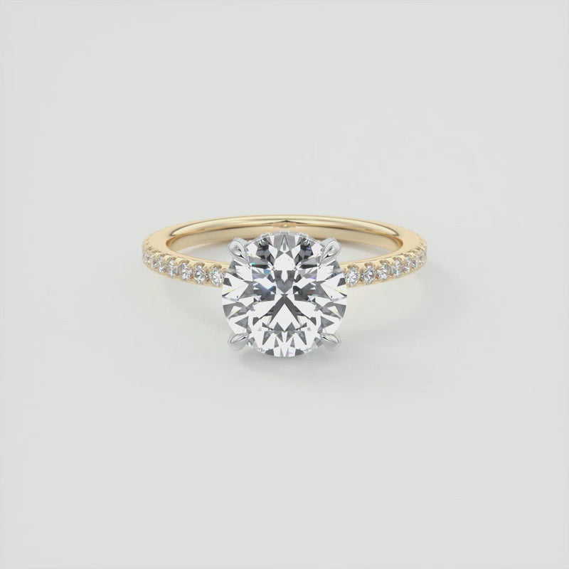 2CT Round Moissanite Solitaire Pave Setting Two Tone Engagement Ring