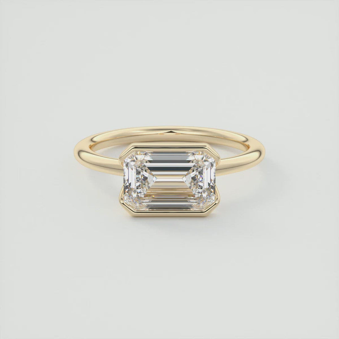 2CT East West Emerald Cut Moissanite Half Bezel Solitaire Engagement Ring