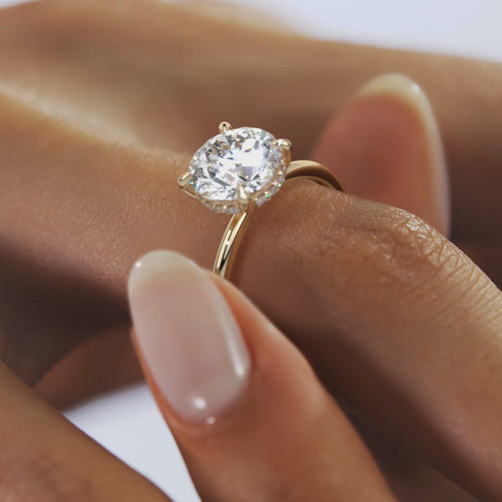2CT Round Moissanite Solitaire Engagement Ring With Hidden Halo Setting