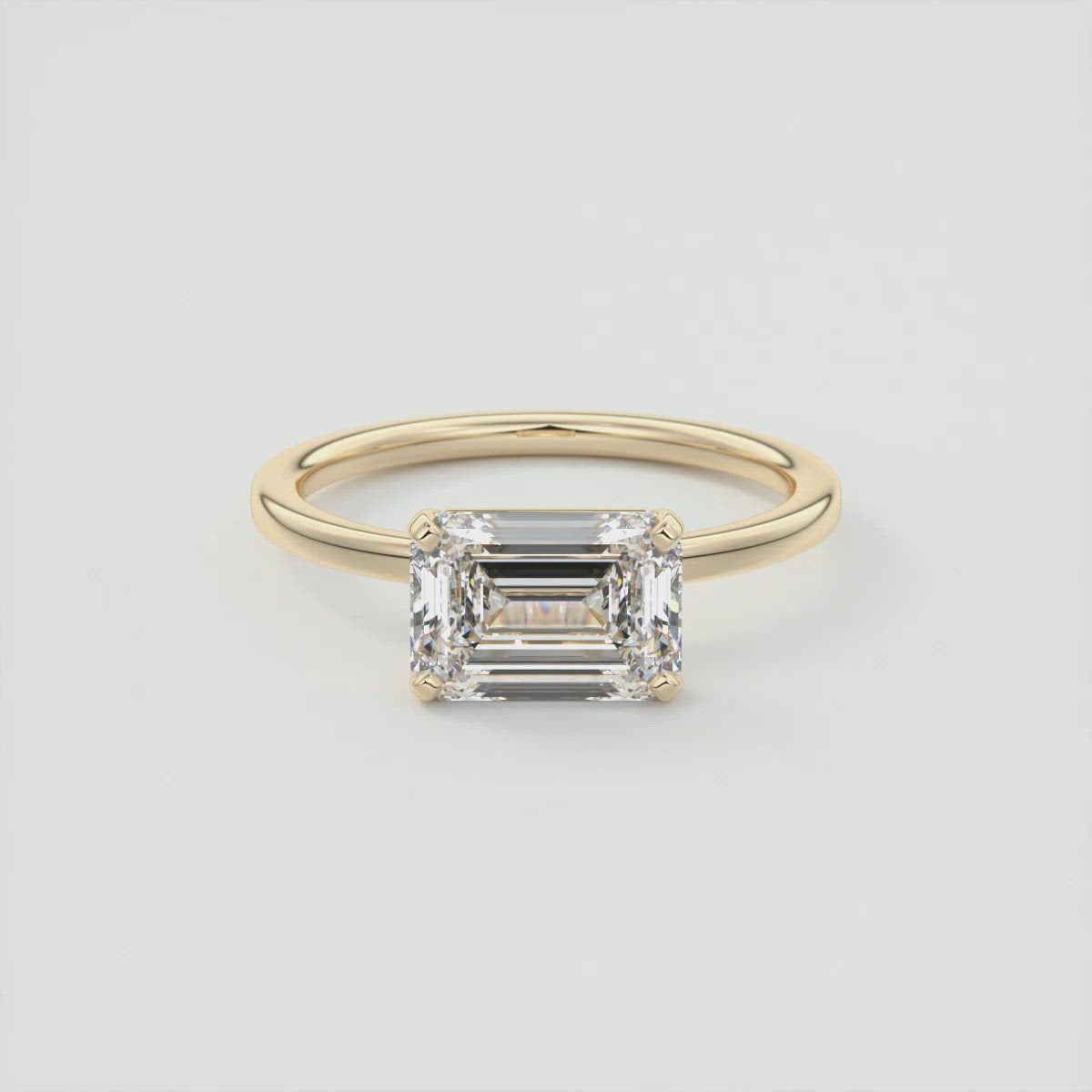 2CT East West Emerald Cut Moissanite Solitaire Engagement Ring