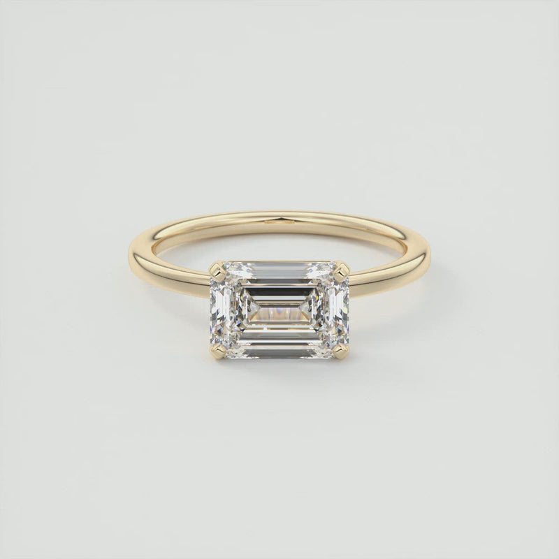 2CT East West Emerald Cut Moissanite Solitaire Engagement Ring