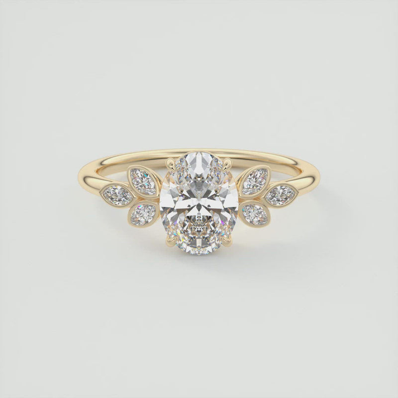 2CT Oval Cut Moissanite Cluster Diamond Engagement Ring