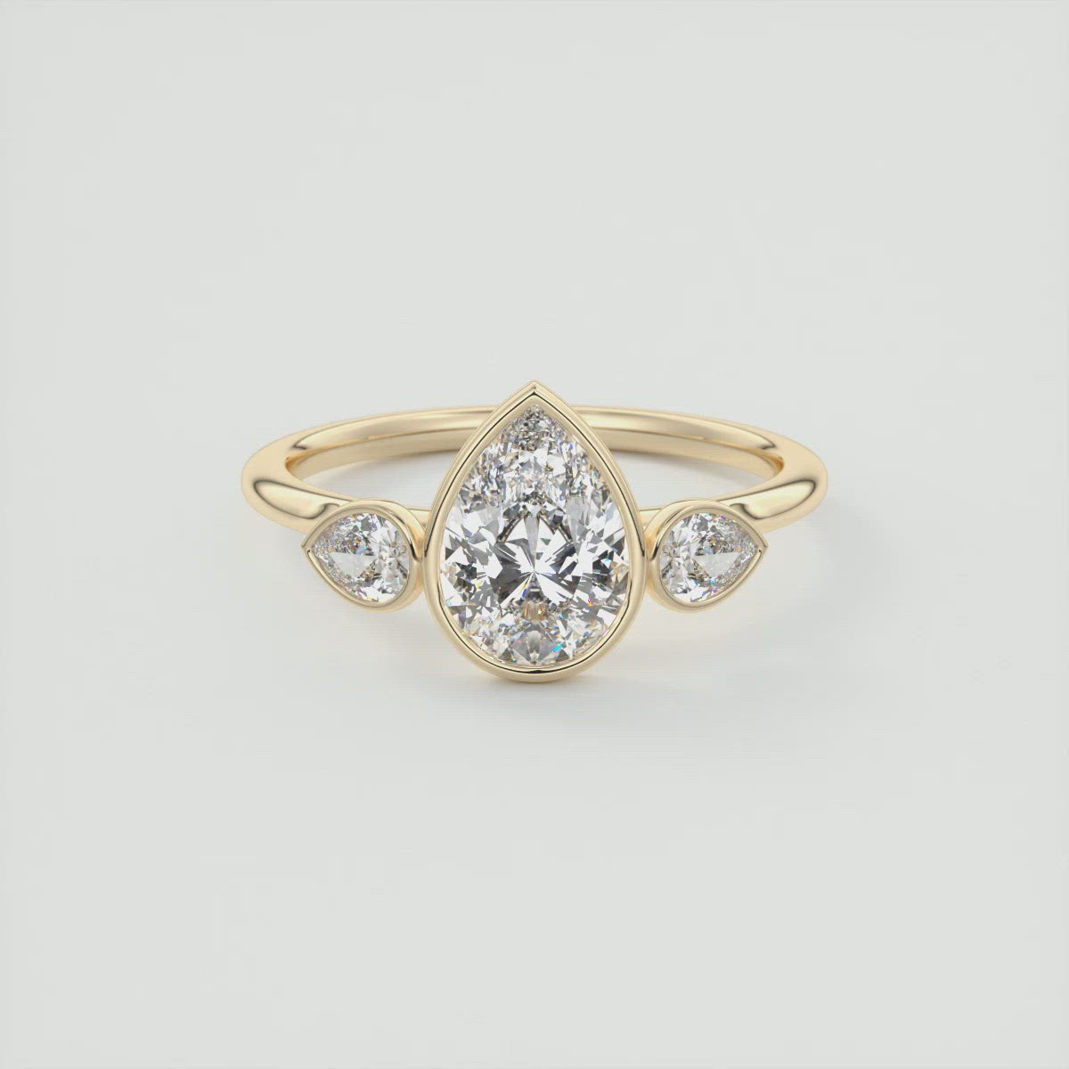 2.55 CT Pear Moissanite Bezel 3 Stones Diamond Engagement Ring