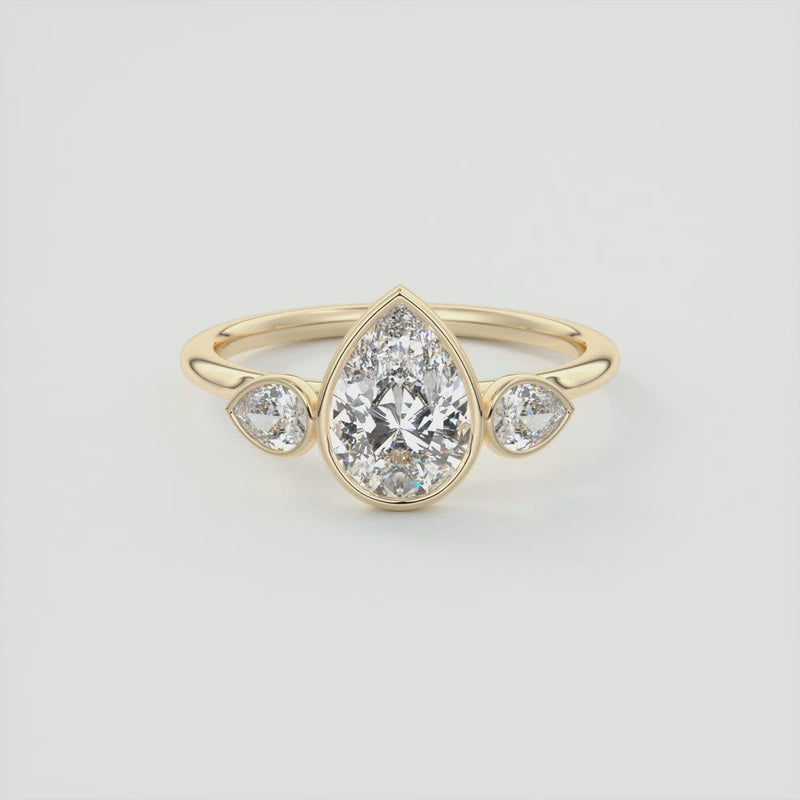 2.55 CT Pear Moissanite Bezel 3 Stones Diamond Engagement Ring