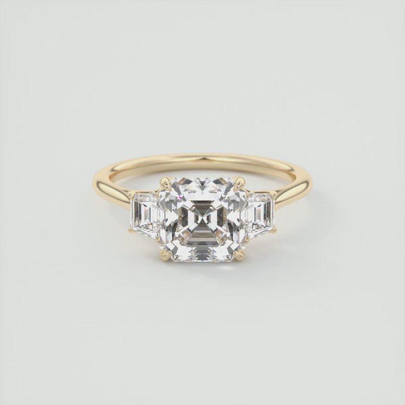 2CT  Asscher Cut Moissanite 3 Stones Engagement Ring